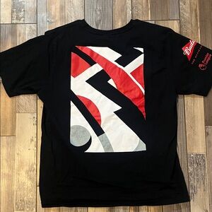 Budweiser Black Tee with Red and White Abstract Design